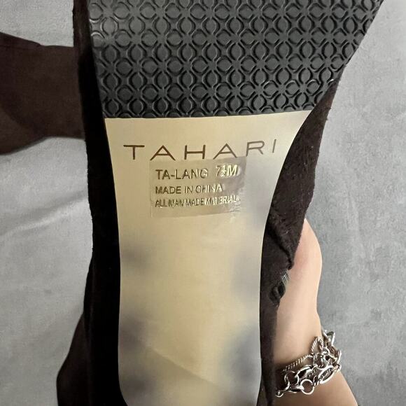 Tahari Claire Espresso Brown Faux Suede Microfiber Knee High Boots Size 7.5 - Picture 6 of 6